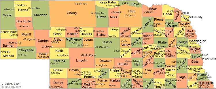 Nebraska County and City Map